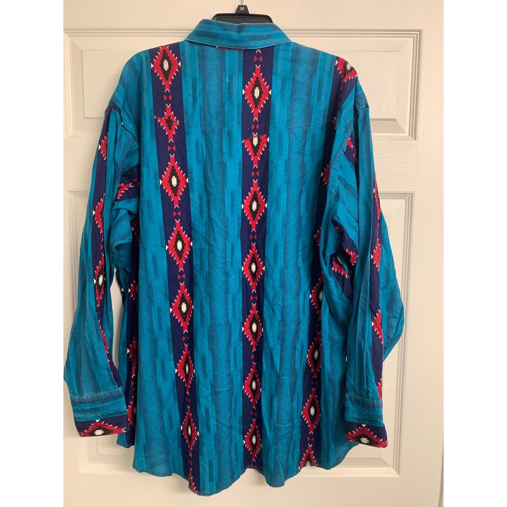 Vintage Wrangler Western Pearl Snap 80s Shirt XL Turquoise Southwestern - Picture 3 of 7